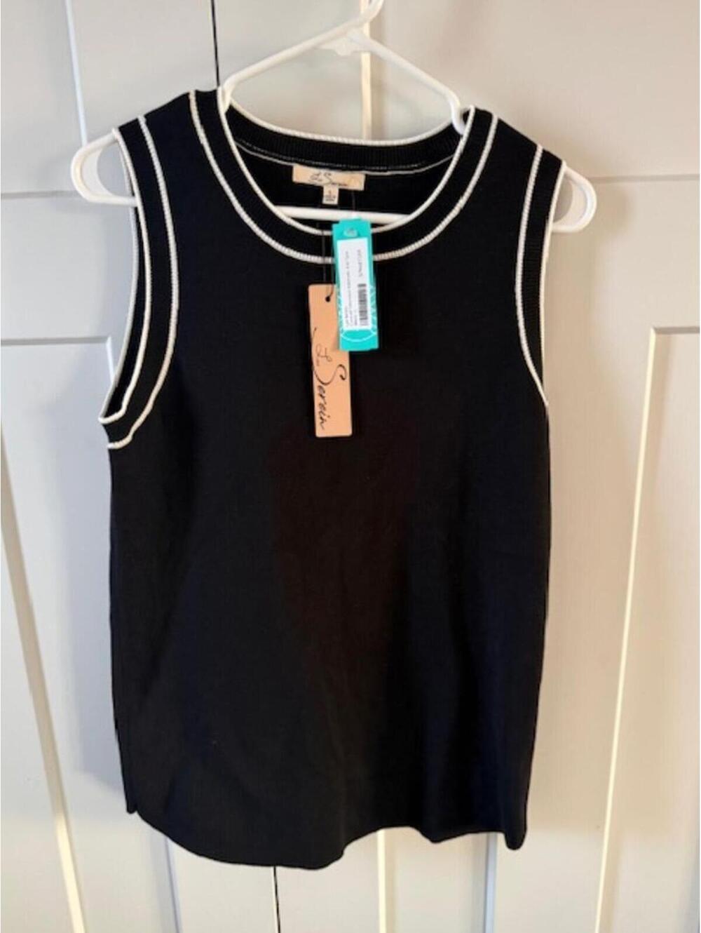 NWT Les Serein Black knit sleeveless top with white trim - Stitch Fix size large